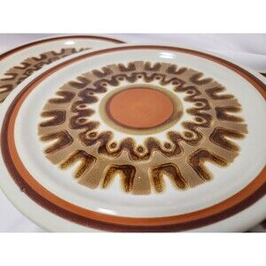 Haniwa Stoneware Japan Dinner Plates Set of 3 Brown Orange Retro Mid Century 70s